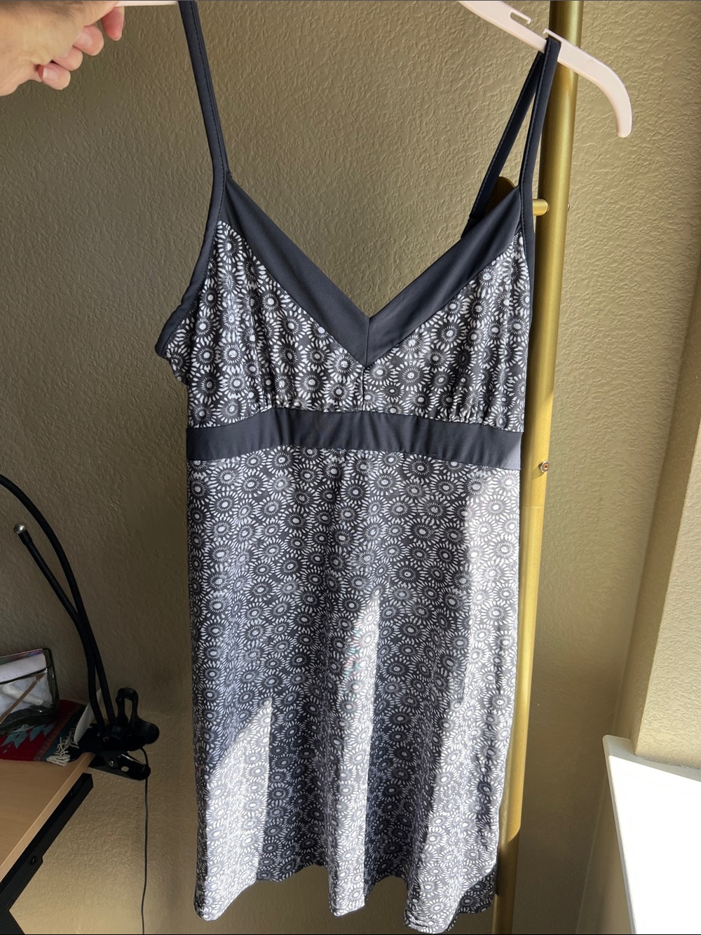 Floral-Print V-Neck Slip Chemise in Black and White